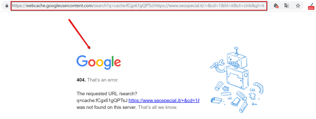 google cache 404 not found